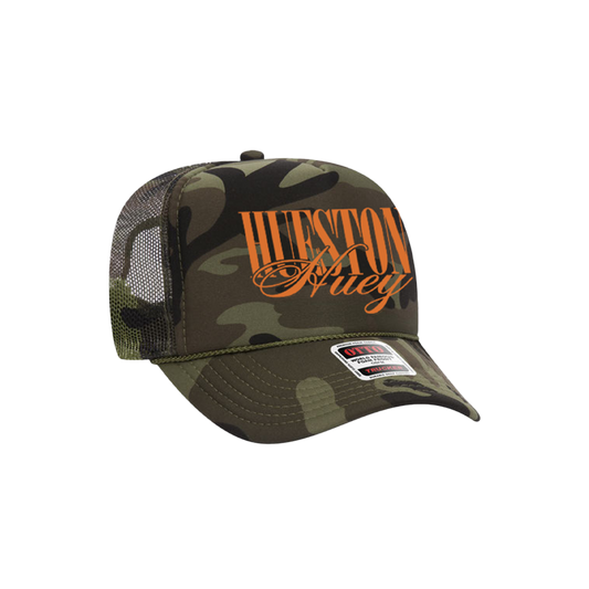 Hueston Embroidered Logo Hat (Camo/Orange Text)